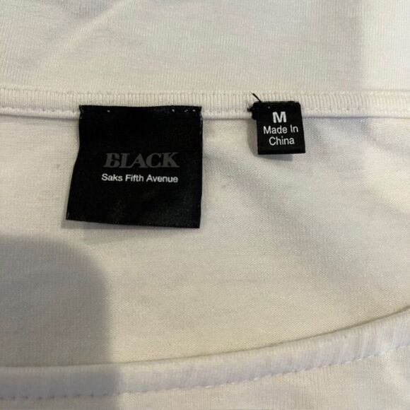 BLACK Label Saks Fifth Avenue 1/2 Sleeve Ruched White Scoop Neck Size Medium - Picture 4 of 9